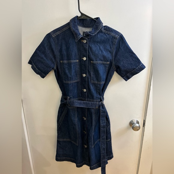 Gap Blue Denim belted Mini Dress / 4 Petite - Picture 3 of 7